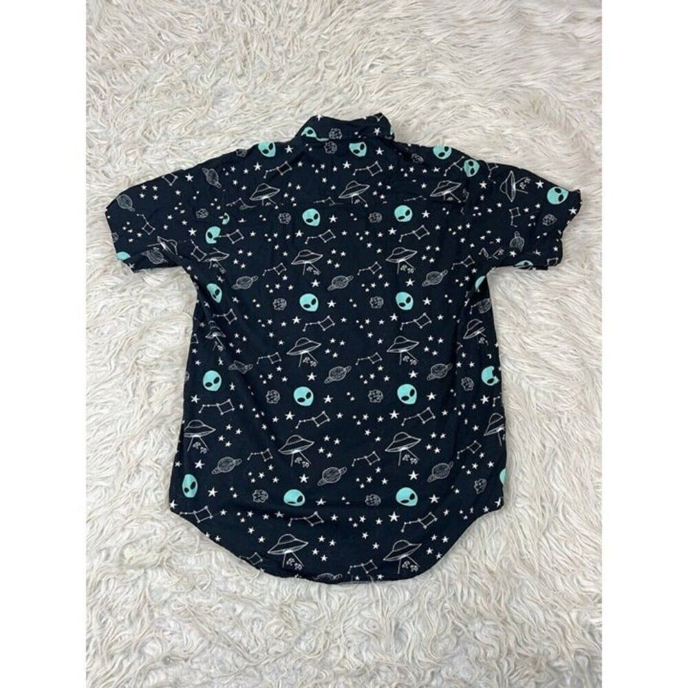 Hot Topic Shirt Men's Small Alien All Over Print Space UFO Constellation Camp - Picture 2 of 9